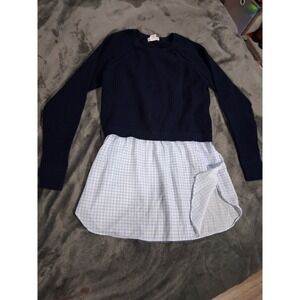 Club Monaco Quiet Luxury Knit Pullover Sweater Layered Top Navy Blue S/P Texture